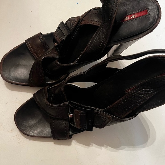 Prada Buckle Open Toe Strappy Heels Sandals EUR 38 US 8 Brown - Picture 4 of 10